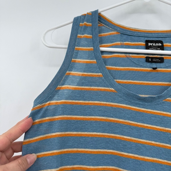 Prana Top Women Small Blue Cozy Up Tank Hemp Blend Orange Striped Sleeveless - Picture 4 of 12